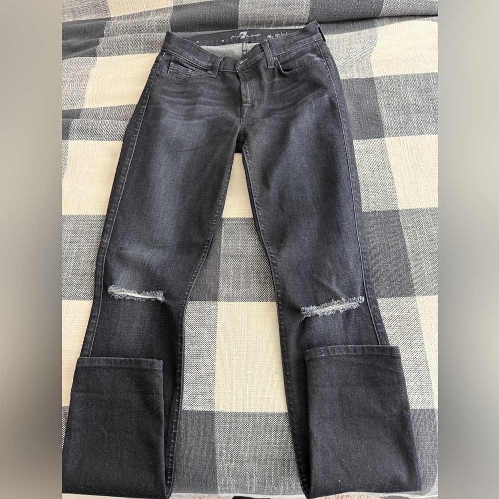 7 For All Mankind Dark Gray Distressed Ankle Jeans